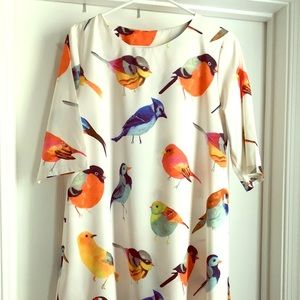 Chiffon Shift Dress with Perched Birds detail